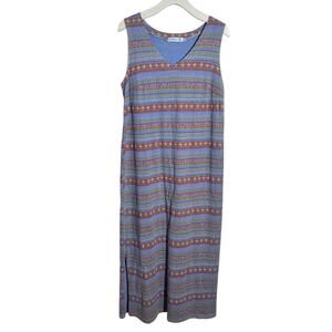 Fresh Produce Cotton Maxi Dress Women L Blue Sleeveless Coastal Boho Made in USA